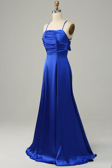 Royal Blue Halter A Line Floor Length Bridesmaid Dress